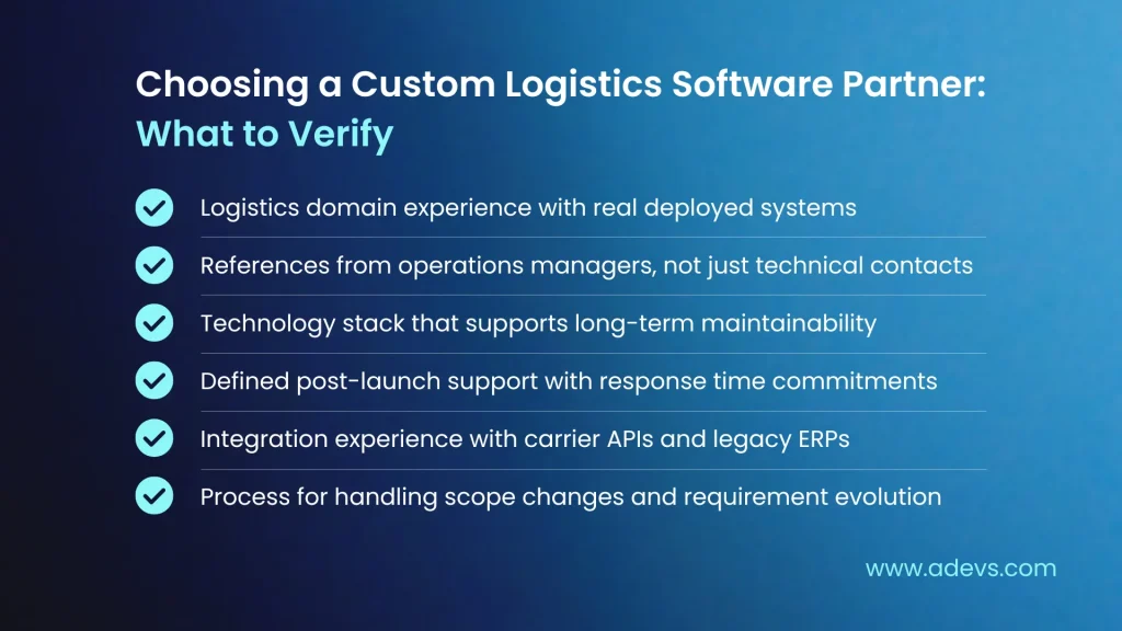 A Checklist on how to Choose a custom logistics software development partner.